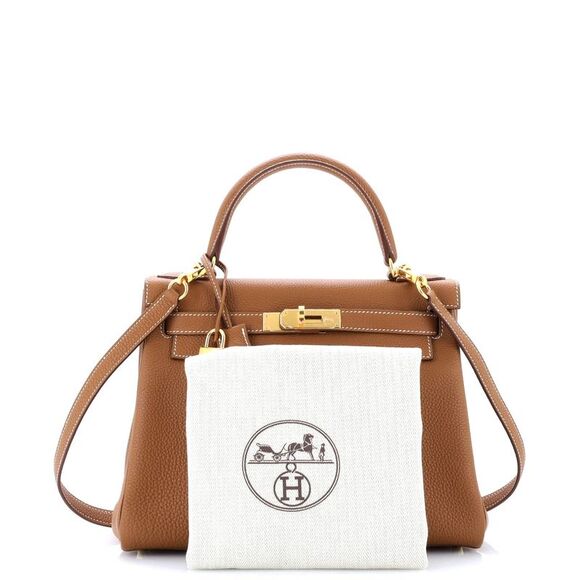 Hermes Kelly Handbag Gold Togo with Gold Hardware 28 Brown - Picture 2 of 13